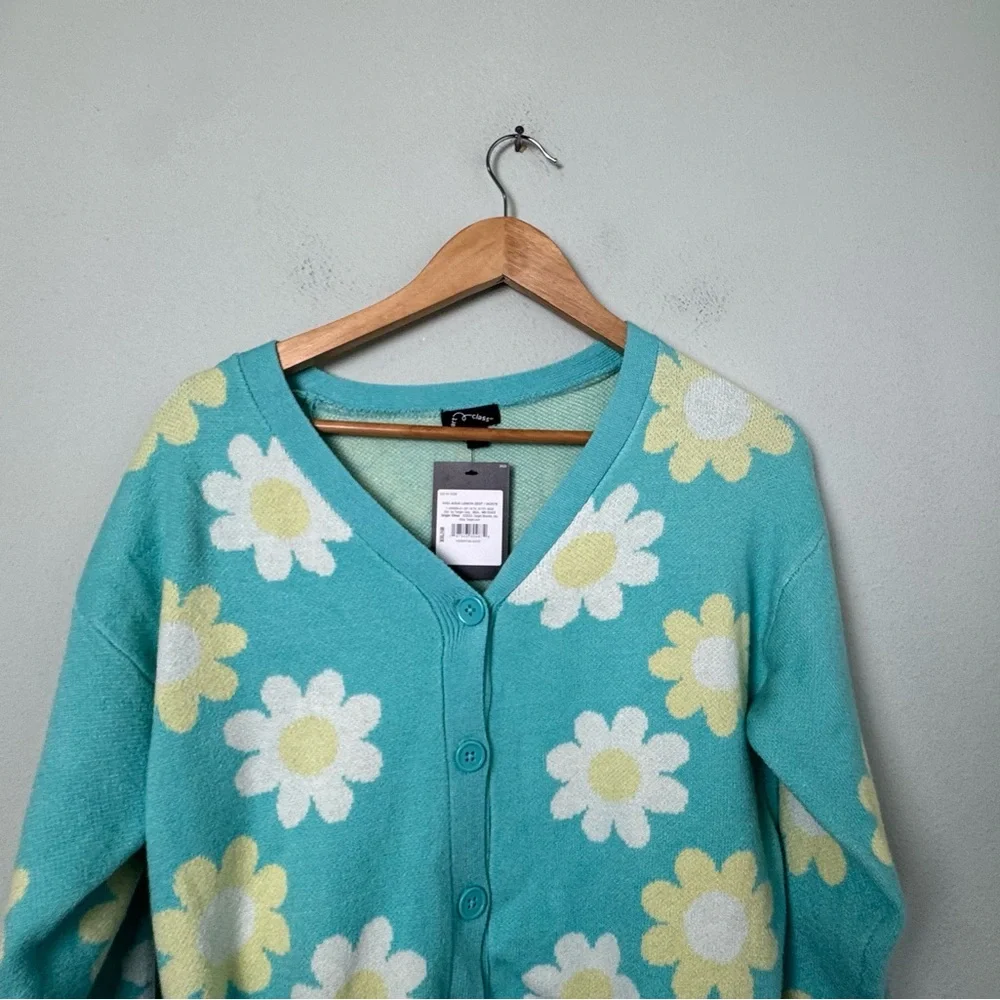 NWT Art Class Daisy Floral Print Blue Cardigan Sweater‎ Button Down XXL 18 Girls